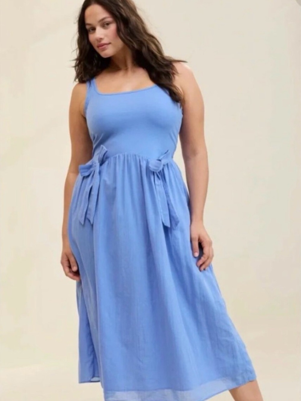 Arie powder blue Barre Tie-Waist Sleeveless Midi Dress